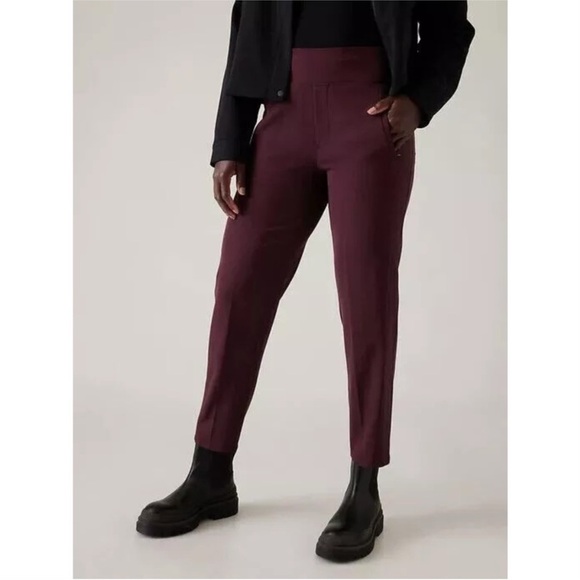 Athleta Endless Satin Side Stripe Pant Spiced Cabarnet Burgundy Size 10 - Picture 1 of 13